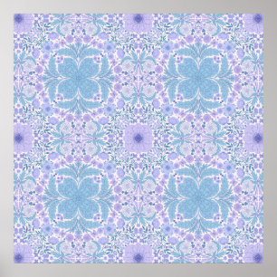 Retro-Gartenblumen in Blau und Violett Poster