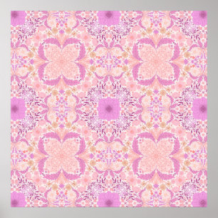 Retro-Gartenblumen in Rosa Poster