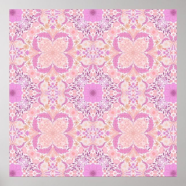 Retro-Gartenblumen in Rosa Poster (Vorne)