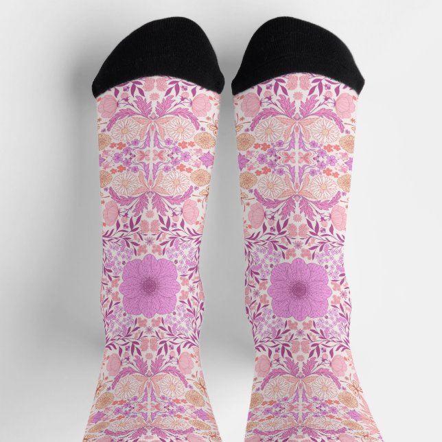 Retro-Gartenblumen in Rosa Socken (Oben)