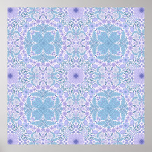 Retro Gartenfloralen in Blau und Violett Poster