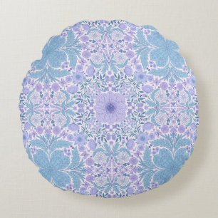 Retro Gartenfloralen in Blau und Violett Rundes Kissen