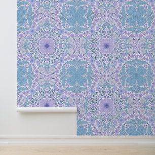 Retro Gartenfloralen in Blau und Violett Tapete