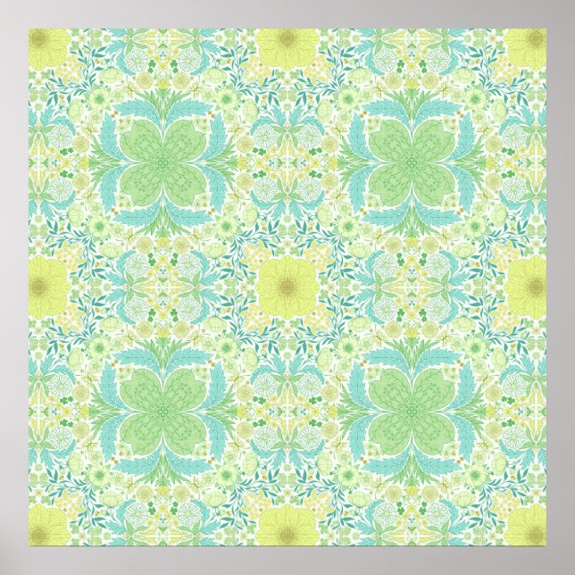 Retro-Gartenflorchen in grün und gelb Poster (Vorne)