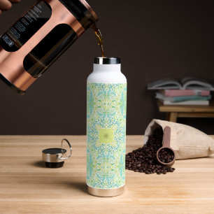 Retro-Gartenflorchen in grün und gelb Trinkflasche