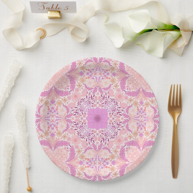 Retro-Gartenflorchen in Rosa Pappteller (Hochzeit)