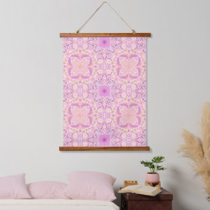 Retro-Gartenflorchen in Rosa Wandteppich Mit Holzrahmen