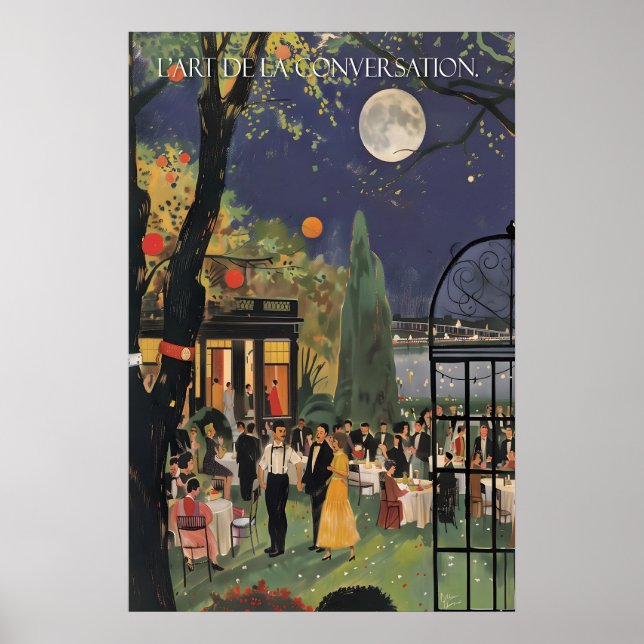 Retro-Gartenparty-Kunstprint Mondbeglanzte Soiree  Poster (Vorne)