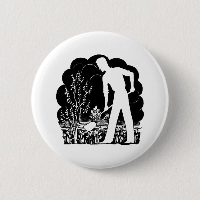 Retro-Gärtner-Silhouette Button (Vorderseite)