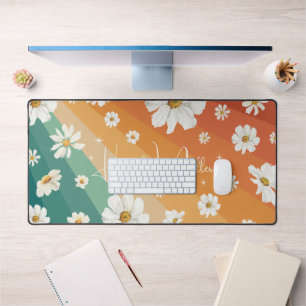 Retro-Gasterl Blumen-Monogramm im Regenbogen-Look Schreibtischunterlage