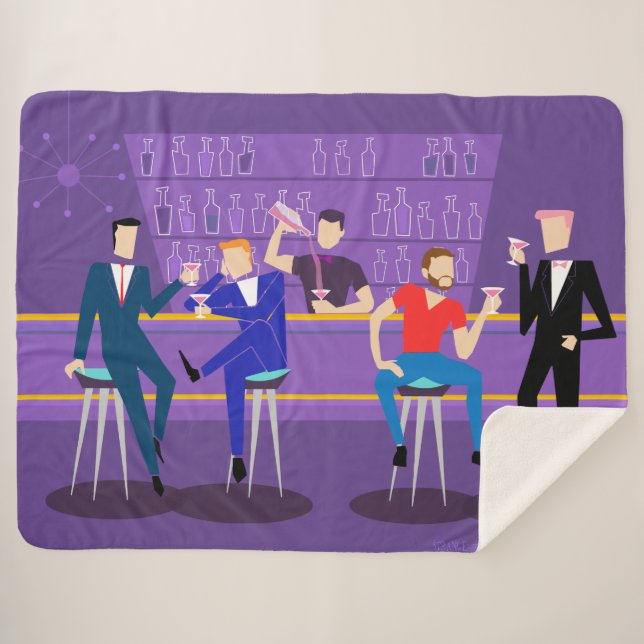 Retro Gay Bar Sherpa Blanket Sherpadecke (Vorderseite (Horizontal))