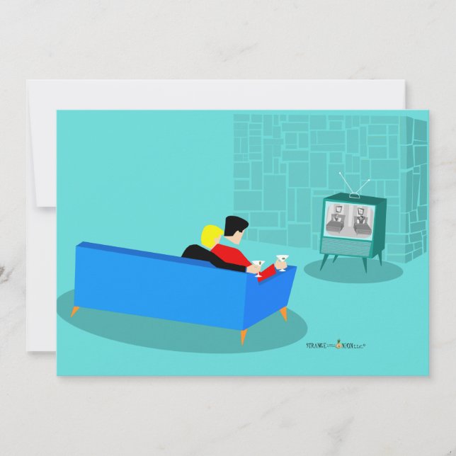 Retro Gay Couple Fernsehen Einladung (Vorderseite)