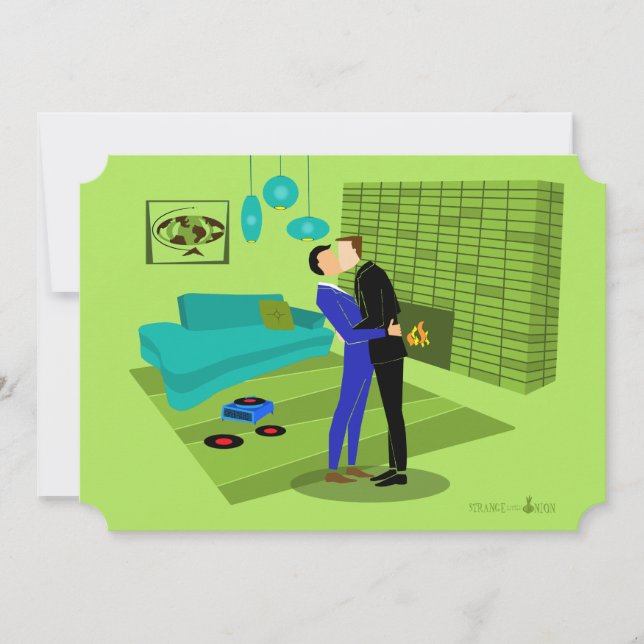 Retro Gay Couple in Liebe Einladung (Vorderseite)