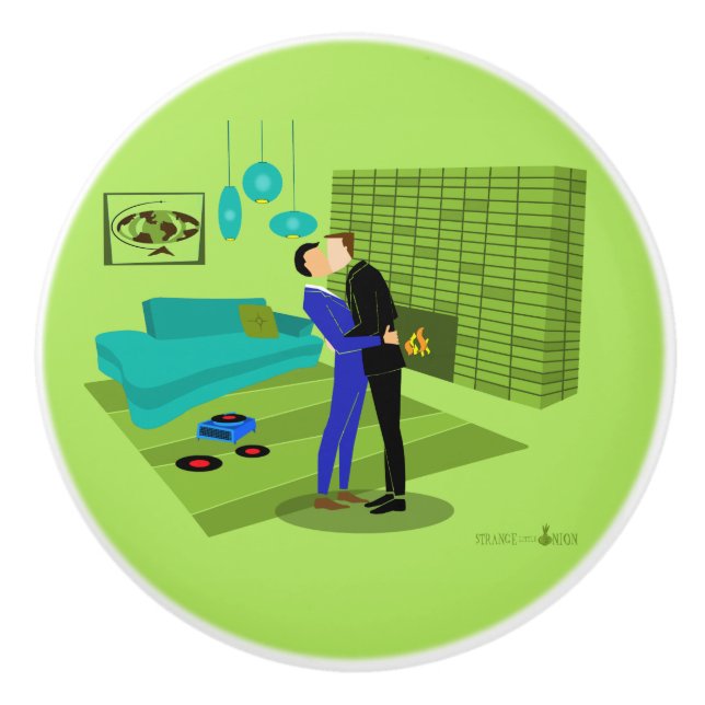 Retro Gay Couple in Liebe Keramikknauf (Vorderseite)