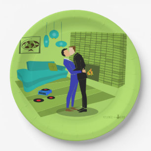 Retro Gay Couple in Liebe Pappteller