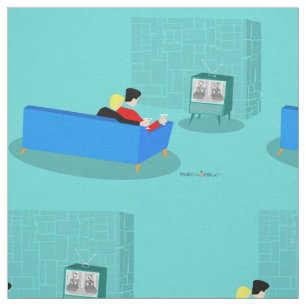 Retro Gay Couple Watching TV Fabric Stoff