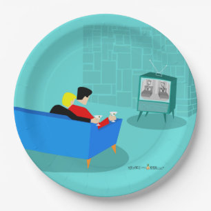 Retro Gay Couple Watching TV Paper Plate Pappteller