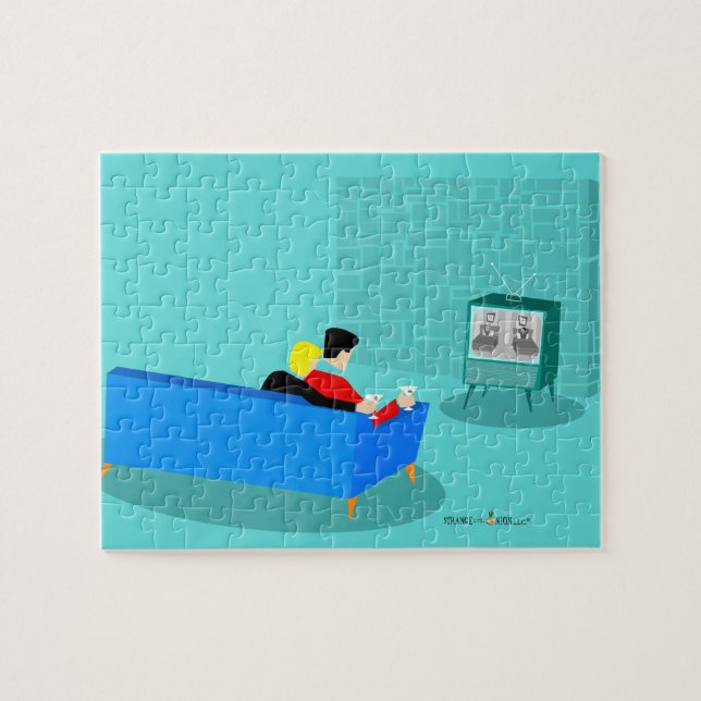 Retro Gay Couple Watching TV Puzzle (Horizontal)
