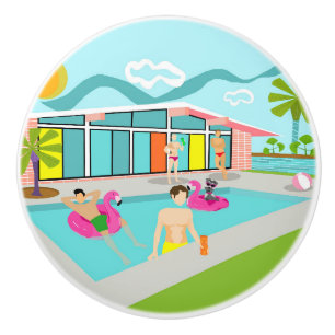 Retro Gay Pink Flamingo Pool Party Keramikknauf