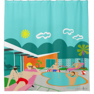 Retro Gay Pool Party Duschvorhang