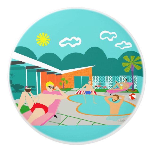 Retro Gay Pool Party Keramik Pull Keramikknauf (Vorderseite)