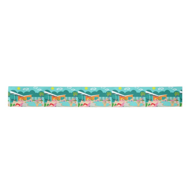 Retro Gay Pool Party Ribbon Satinband (Vorderseite)