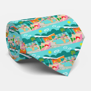 Retro Gay Pool Party Tiled Necktie Krawatte