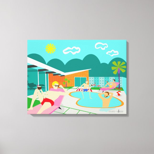 Retro Gay Pool Party überzogene Canvas Print Leinwanddruck (Vorderseite)