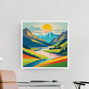 Retro-Gebirgslandschaft-Acrylgemälde an der Wand Poster