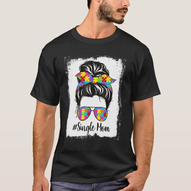 Retro gebleichtes Autismuseiner-Mutter-Messy-Bun-A T-Shirt (Vorderseite)