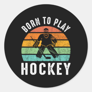 Retro Geboren um Hockey zu spielen Winterschport E Runder Aufkleber