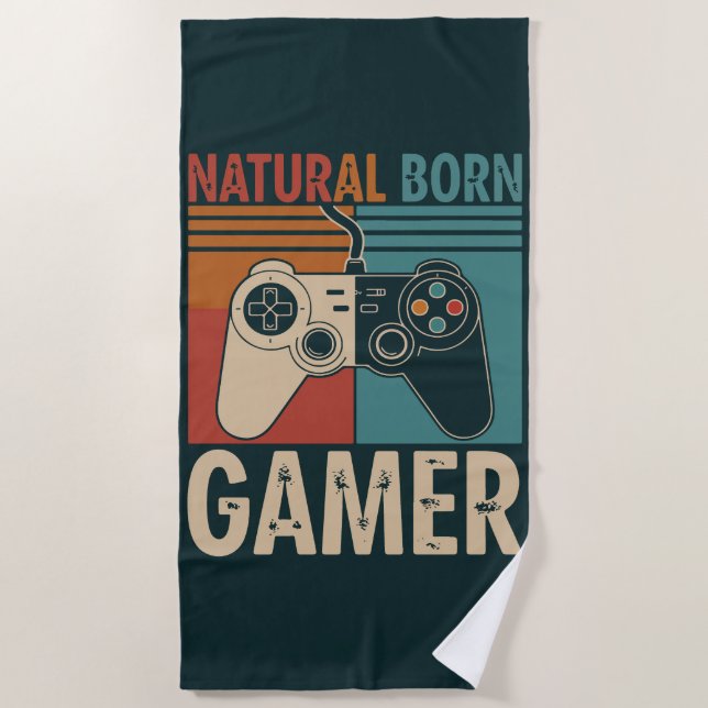 Retro geborener Gamer lustig Strandtuch (Vorderseite)