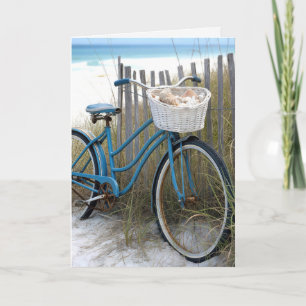 Retro-Geburtstagsfahrrad in Blau mit Muscheln Karte