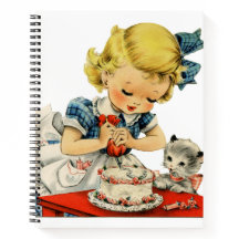 Retro-Geburtstagskuchen-Mädchen-Katzen-Kunstwerk