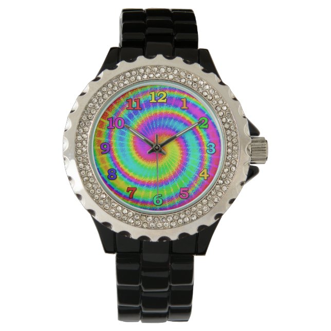 Retro Gefärbte Krawatte Hippie Psychedelic 2 Armbanduhr (Vorderseite)