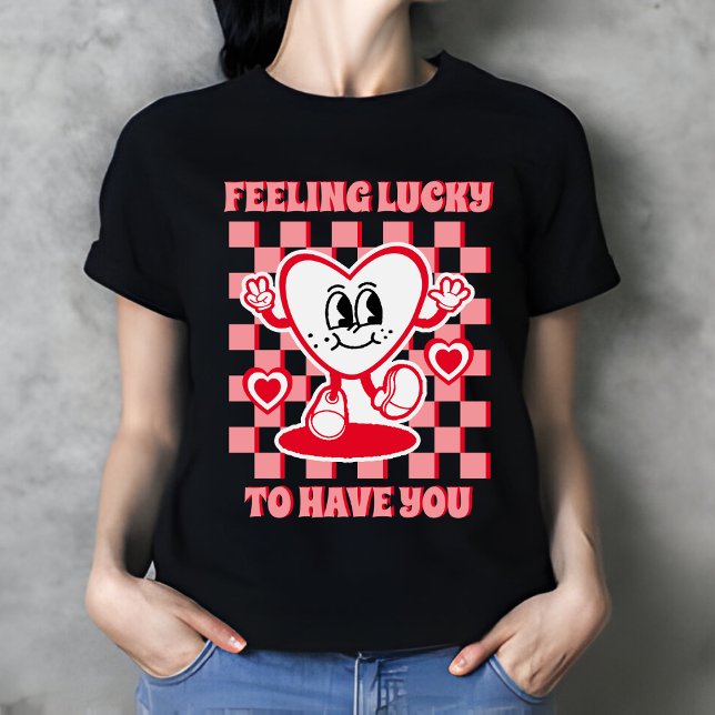 Retro Gefühl Lucky Black Women's Valentine Day T-Shirt (Von Creator hochgeladen)