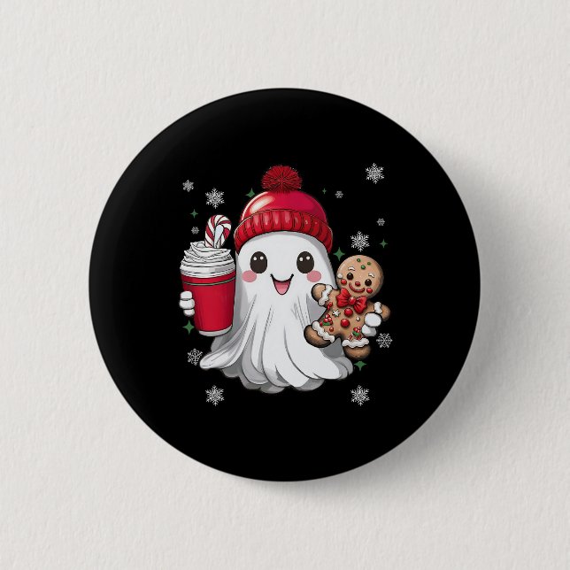 Retro-Geist-Beanie-Weihnachten-Feiertag-Xmas-Kaffe Button (Vorderseite)
