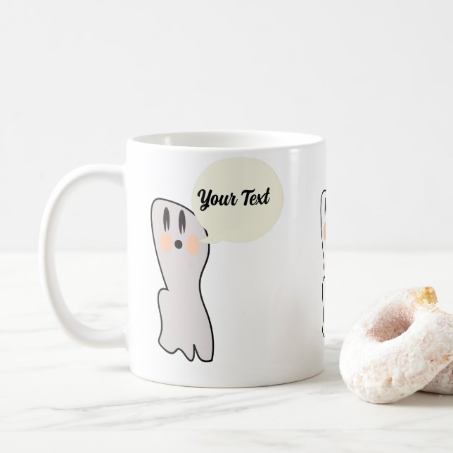 Retro-Geist-Boo-Name-Nachricht Halloween Kaffeetasse (Mit Donut)