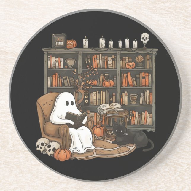 Retro-Geist liest Bücher, Bibliothekar-Geist Getränkeuntersetzer (Vorne)