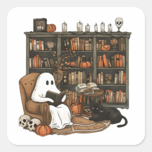 Retro-Geist liest Bücher, Bibliothekar-Geist Quadratischer Aufkleber