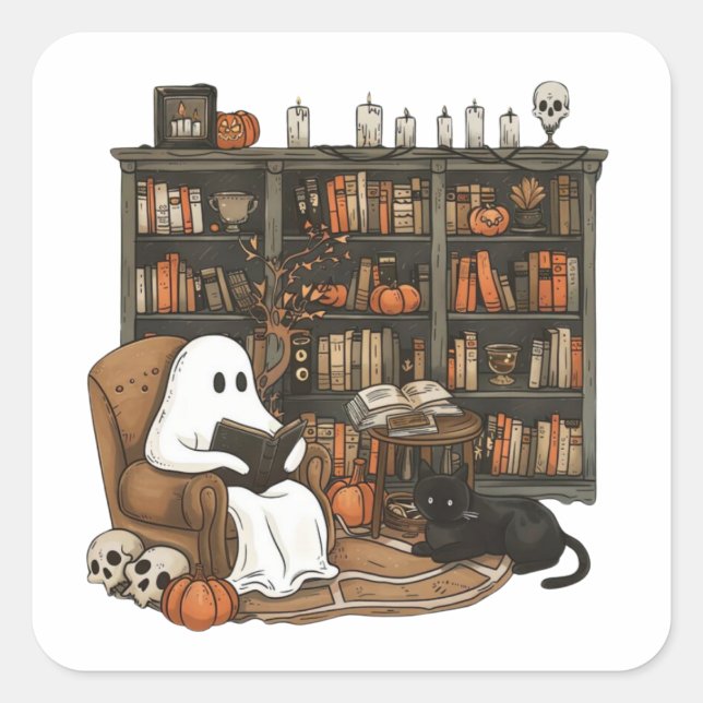 Retro-Geist liest Bücher, Bibliothekar-Geist Quadratischer Aufkleber (Vorderseite)
