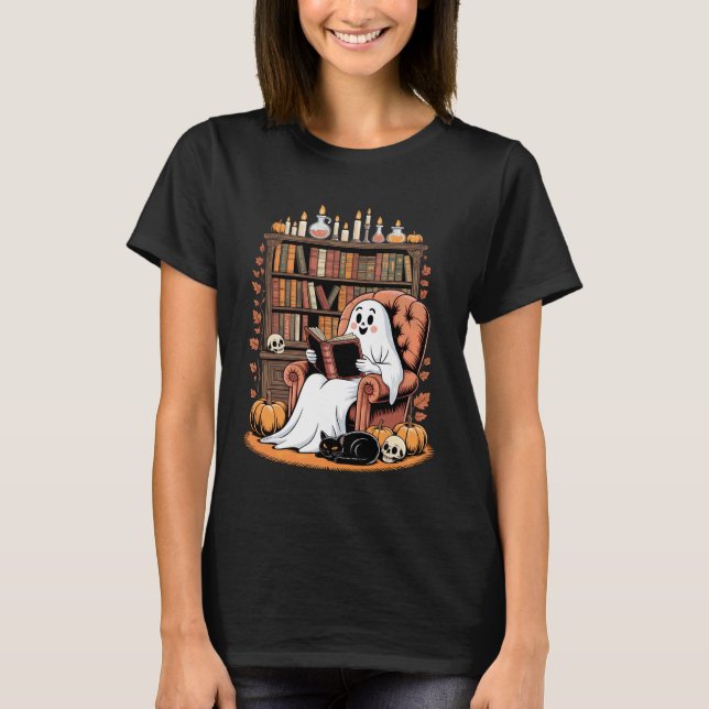 Retro-Geist liest Bücher Katze, Bibliothekar-Geist T-Shirt (Vorderseite)