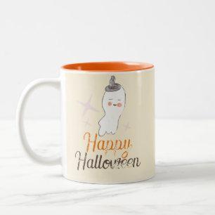 Retro-Geister-Doodle-Halloween-Design Zweifarbige Tasse