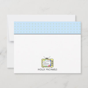 Retro Gelb FernsehSet flaches Notecards Mitteilungskarte