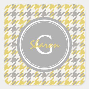 Retro gelb-graues Houndstooth-Karomuster Quadratischer Aufkleber