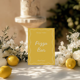 Retro Gelb Handschrift Pizza Bar Tabletop Schild Einladung