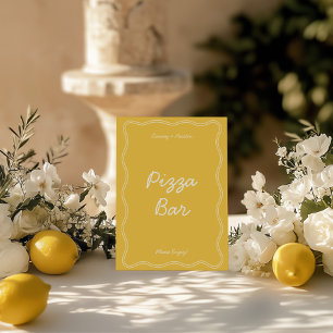 Retro Gelb Handschrift Pizza Bar Tabletop Schild Einladung