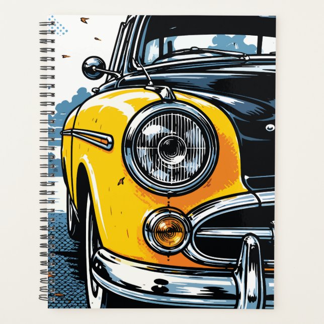 Retro Gelb Klassiker Auto Front Pop Art Planer (Vorderseite)