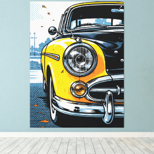 Retro Gelb Klassiker Auto Vorder Pop Art Leinwanddruck