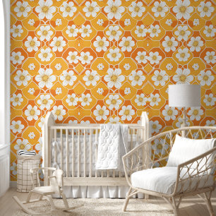 Retro Gelb Orange Blume Gänseblümchen Blumenmuster Tapete